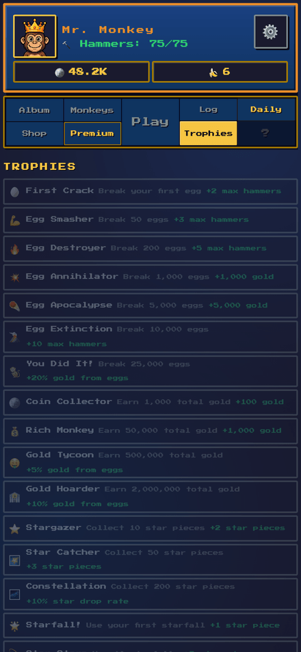 Achievements and trophies screen